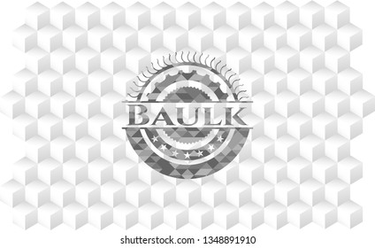 Baulk retro style grey emblem with geometric cube white background