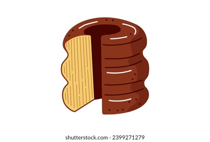 Baumkuchen layered cake for christmas time.German traditional sweet pastry or snack for tee time.Vector illustration isolated on white backround.