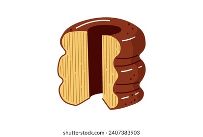 Baumkuchen layered cake for christmas time.German traditional sweet pastry or snack for tee time.Vector illustration isolated on white backround.