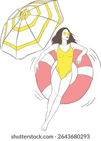 bautiful girl chilling in the poool at summer time