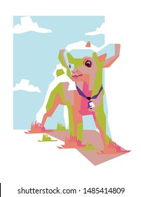 The Bauty Baby Cute Ship Goat in Pop Art Style with blue sky background and white cloud for interior wallpaper, paper art print or backdroup