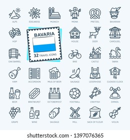 Bavaria, Bavarian, Bayern - minimal thin line web icon set. 
Outline icons collection. World Travel tourism. Simple vector illustration.