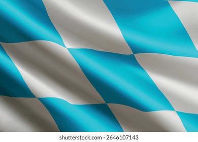 Bandeira da Baviera acenando ao vento, textura de seda detalhada e realista. Estado da Alemanha