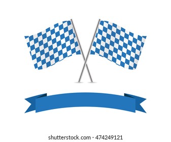 Bavaria flags and ribbon. Bavarian crossed flags isolated on white background. Vector illustration.