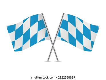 Bavaria lozenge crossed flags. Free State of Bavaria flags. Bavarian flags, isolated on white background. Vector icon set. Vector illustration.