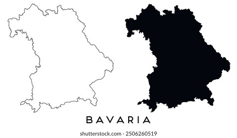 Bavaria map outline and black silhouette vector