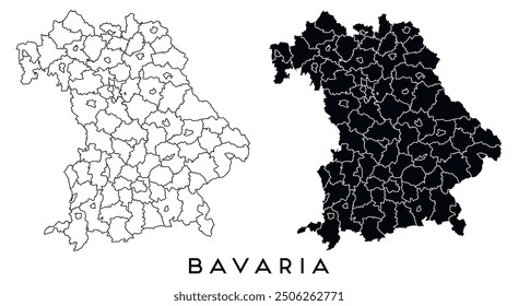 Bavaria map of regions districts vector black on white and outline