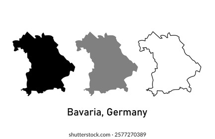 Bavaria state, Germany map in outline style, black color, gray color	