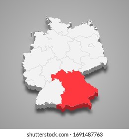 Ubicación del estado de Baviera en Alemania Mapa 3d