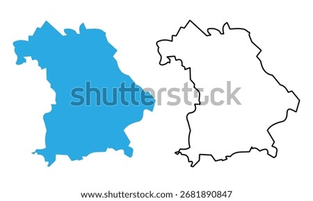 Bavaria state map, Germany. Map with detailed outlines and blue silhouettes