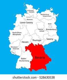 Bavaria state map, Germany, vector map silhouette illustration isolated on Germany map. Editable blank vector map. Province in Germany. 