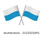 Bavaria striped crossed flags. Free State of Bavaria flags. Bavarian flags, isolated on white background. Vector icon set. Vector illustration.