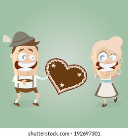 bavarian admirer gives a gingerbread heart to his girl 