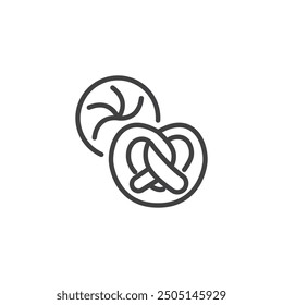 Icono de línea de panadería bávara. signo de estilo lineal para concepto móvil y Diseño web. Icono de Vector de contorno de pretzel y bollo. Símbolo, ilustración del logotipo. Gráficos de Vector