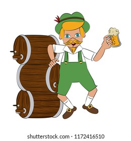 Bavarian with beer barrel and cup