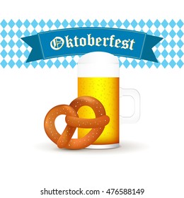 Bavarian beer mug with pretzel isolated on white background.