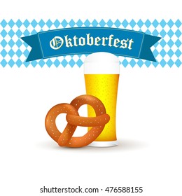 Bavarian beer mug with pretzel isolated on white background.