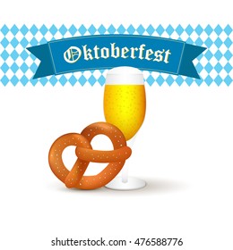 Bavarian beer mug with pretzel isolated on white background.