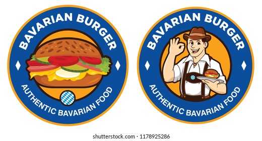 Bavarian Burger Logo, Man In Traditional  Bavarian Clothes.