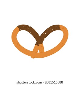 Bavarian chocolate glaze pretzel. Tasty bread icon. Vector illustration in cartoon style. Isolated on white background.