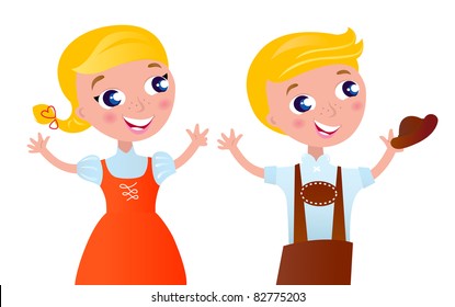 Bavarian couple isolated on white. Vector Illustration.