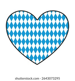 Bavarian diamond pattern in blue and white inside heart shape on white background.