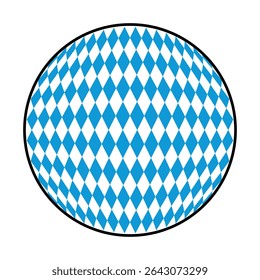 Bavarian diamond pattern in blue and white inside black circle on white background.