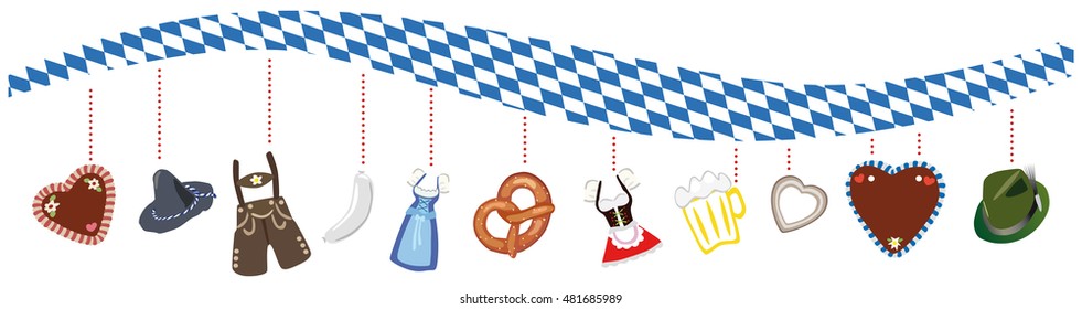 Bavarian diamond patterned wave with typical Oktoberfest elements