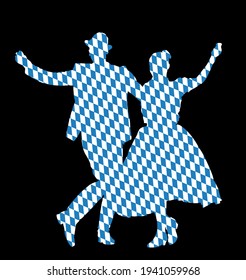 Bavarian folk dancers couple in love vector silhouette. Germany folklore October fest actors. Traditional wedding culture from Europe. Dancing woman and man festival. 