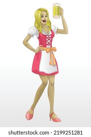 Bavarian Girl wearing Dirndl present the Beer