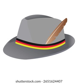 Bavarian hat with feather vector design on abstract background. Hat vector illustration.