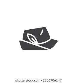 Bavarian hat with feather vector icon. filled flat sign for mobile concept and web design. Oktoberfest hat glyph icon. Symbol, logo illustration. Vector graphics