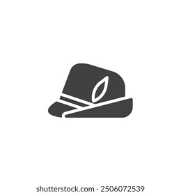 Bavarian hat with a feather vector icon. filled flat sign for mobile concept and web design. Bavarian Hat glyph icon. Symbol, logo illustration. Vector graphics