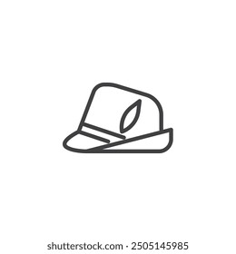 Bavarian Hat line icon. linear style sign for mobile concept and web design. Bavarian hat with a feather outline vector icon. Symbol, logo illustration. Vector graphics