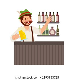 bavarian man with beer bar counter