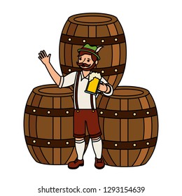 bavarian man with beer barrels