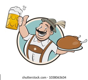 Bavarian Man With Beer And Chicken Sign