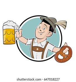 bavarian man with beer and pretzel