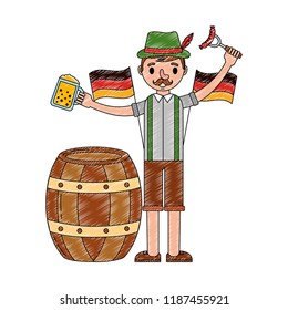 bavarian man with beer sausage and barrel festival