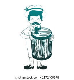 Bavarian man cartoon in blue lines