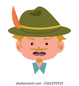 bavarian man face with cap icon isolated