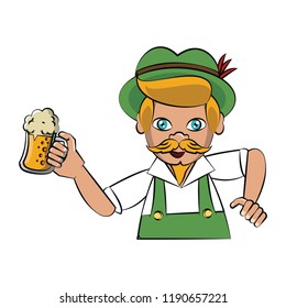 Bavarian man holding beer cup