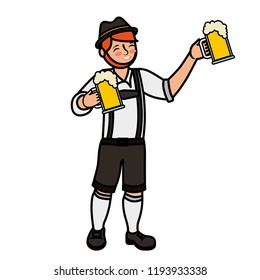 bavarian man holding two beer glasses