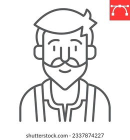 Bavarian man line icon, oktoberfest and festival people, bartender vector icon, smiling man vector graphics, editable stroke outline sign, eps 10.