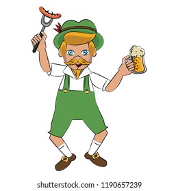 Bavarian man with sausage and beer