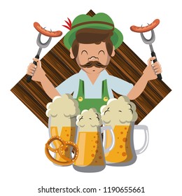 Bavarian man with sausages and beers