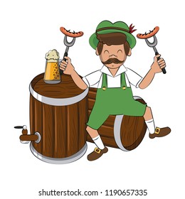 Bavarian man with sausages and beers