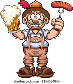 Bavarian man with traditional clothes celebrating Oktoberfest. Vector clip art illustration with simple gradients. Some elements on separate layers. 
