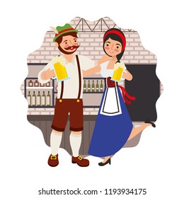 bavarian man and woman drinking in the bar