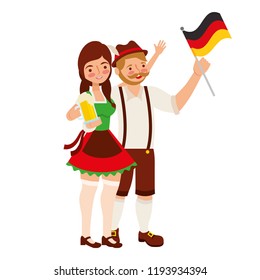 bavarian man and woman with flag and beer